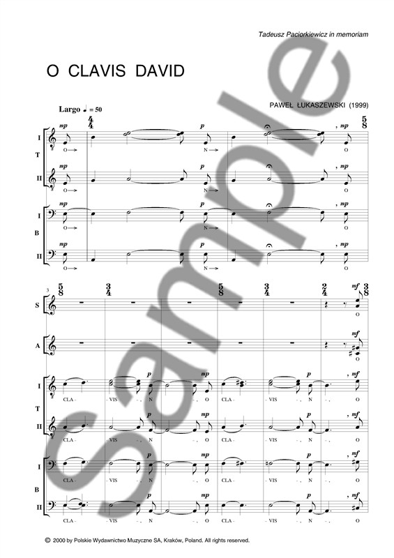 Pawel Lukaszewski: O Clavis David (SATB)