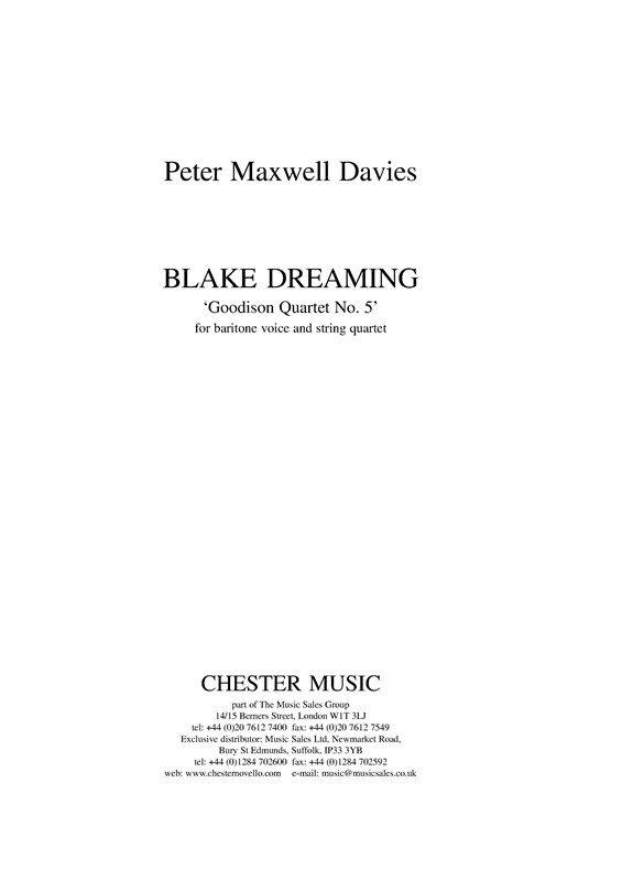 Peter Maxwell Davies: Blake Dreaming 'Goodison Quartet No.5'