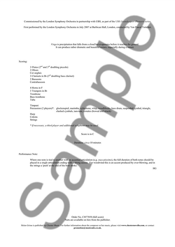 Helen Grime: Virga (Score)