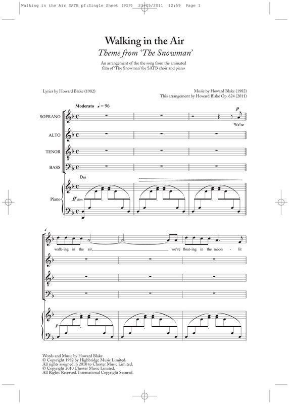 Howard Blake: Walking In The Air (The Snowman) - SATB/Piano