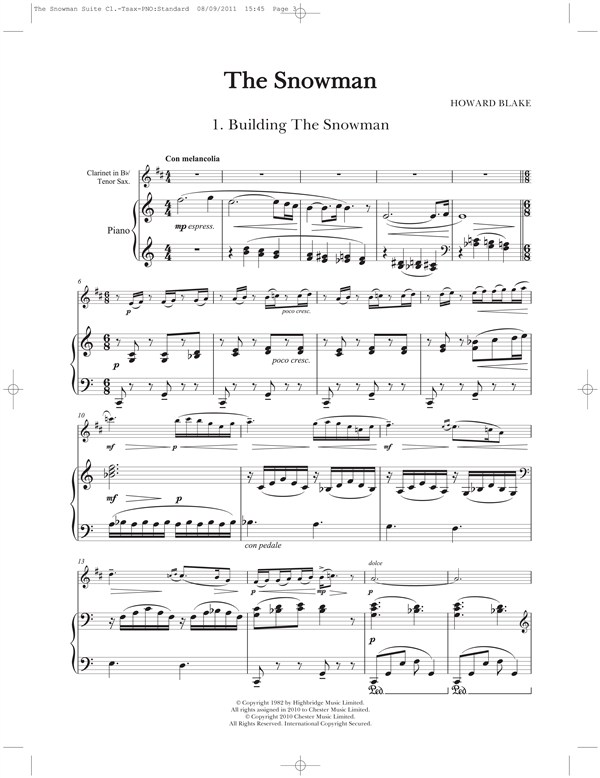 Howard Blake: The Snowman Suite (B Flat Clarinet/Tenor Saxophone/Piano)