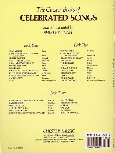 The Chester Book Of Celebrated Songs - Book One