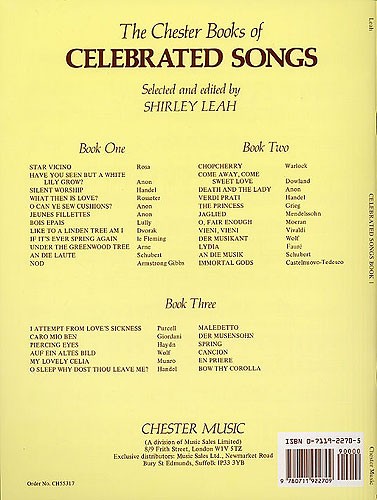 The Chester Book Of Celebrated Songs - Book One