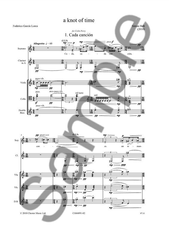 Simon Holt: A Knot Of Time - Score (Soprano/Chamber Ensemble)