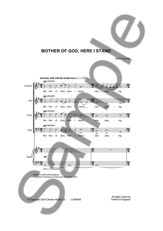 John Tavener: Mother Of God, Here I Stand (SATB/Organ)