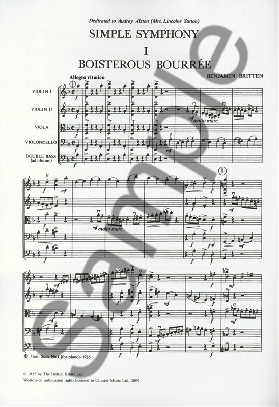 Benjamin Britten: Simple Symphony For String Orchestra - Study Score