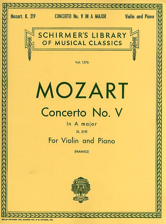 W.A. Mozart: Violin Concerto No.5 In A Major K.219 (Violin/Piano)