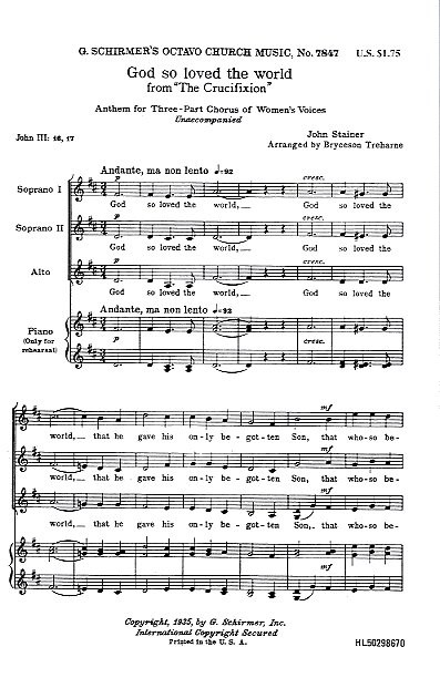 John Stainer: God So Loved The World (SSA)