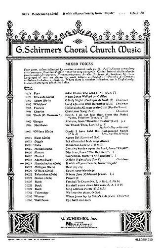 Felix Mendelssohn: If With All Your Hearts (Elijah) SATB