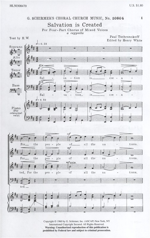 Paul Tschesnokoff: Salvation Is Created (SATB)