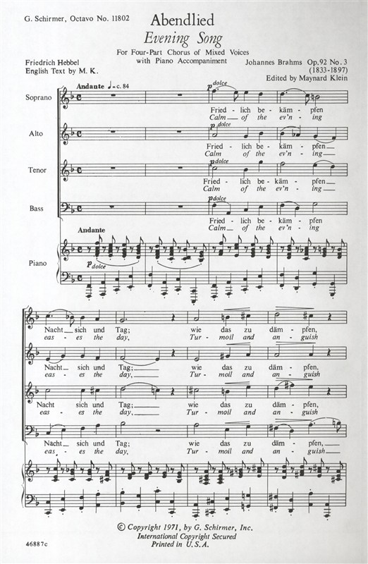 Johannes Brahms: Abenlied Op. 92 No. 3