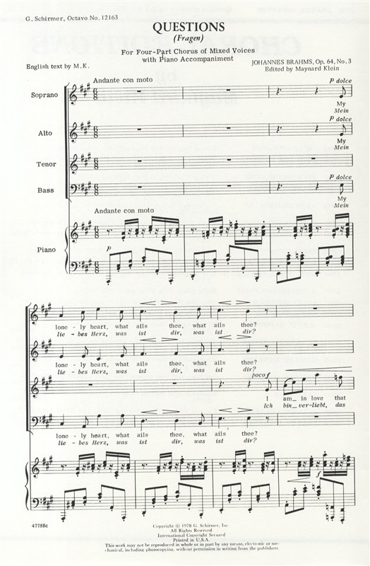 Johannes Brahms: Fragen (Questions) Op.64 No.3