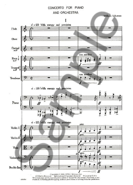 William Schuman: Concerto For Piano And Orchestra (Score)