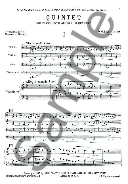 Walter Piston: Piano Quintet (Score/Parts)