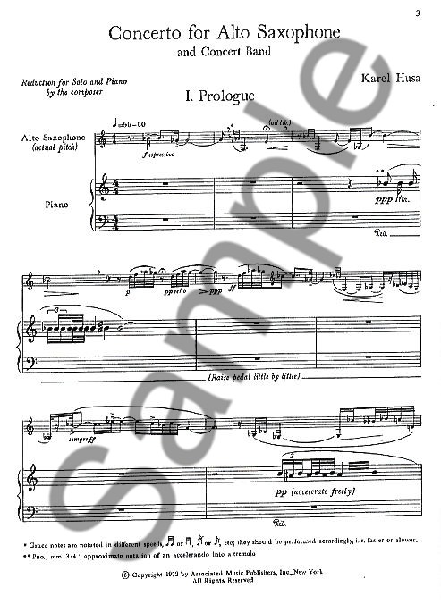 Karel Husa: Concerto For Alto Saxophone And Concert Band (Saxophone/Piano)