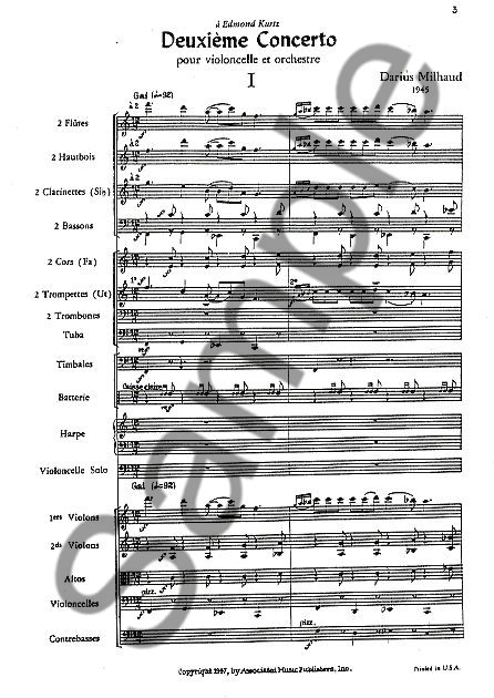Darius Milhaud: Cello Concerto No.2 (Study Score)