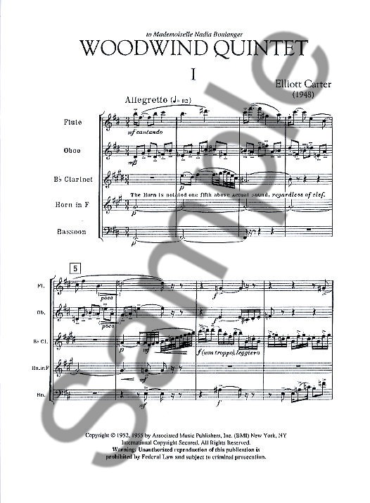 Elliott Carter: Woodwind Quintet (Score)