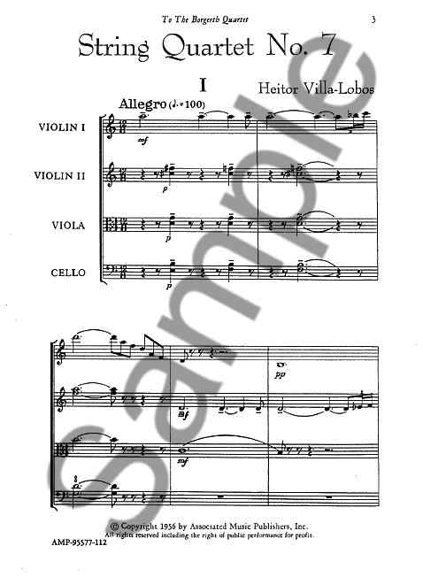 Heitor Villa-Lobos: String Quartet No.7 (Study Score)