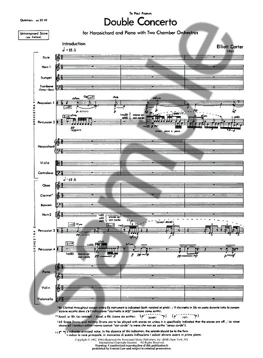 Elliott Carter: Double Concerto (Full Score)