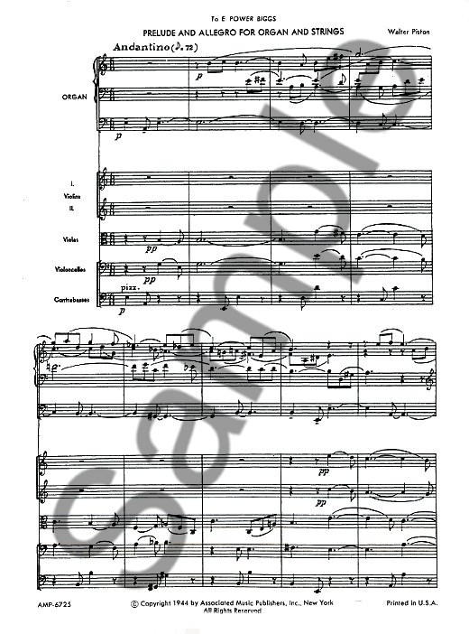 Walter Piston: Prelude And Allegro For Organ And Strings (Study Score)