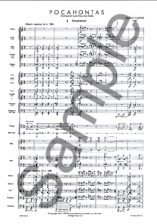 Elliott Carter: Pocahontas Ballet Suite (Score)