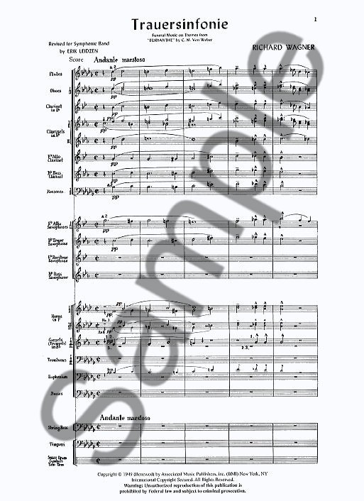 Richard Wagner: Trauersinfonie For Concert Band (Score)