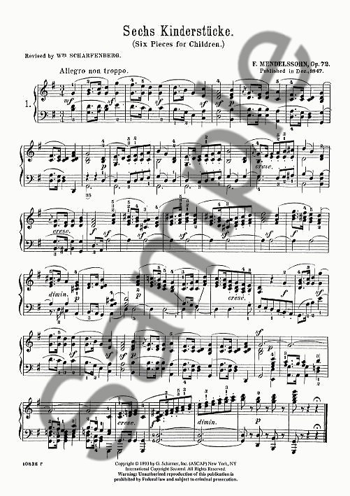Felix Mendelssohn: Six Kinderstucke Op.72