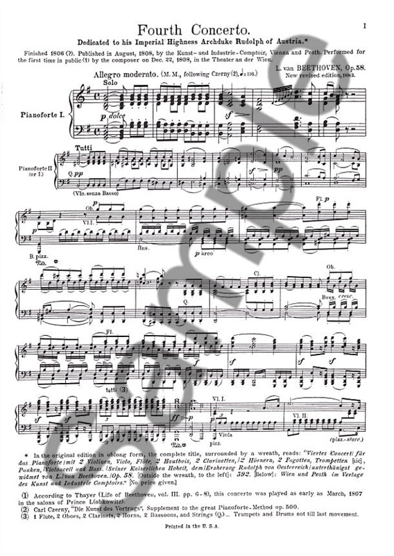 Ludwig Van Beethoven: Piano Concerto No. 4 In G Major Op.58 (2 Piano Score)