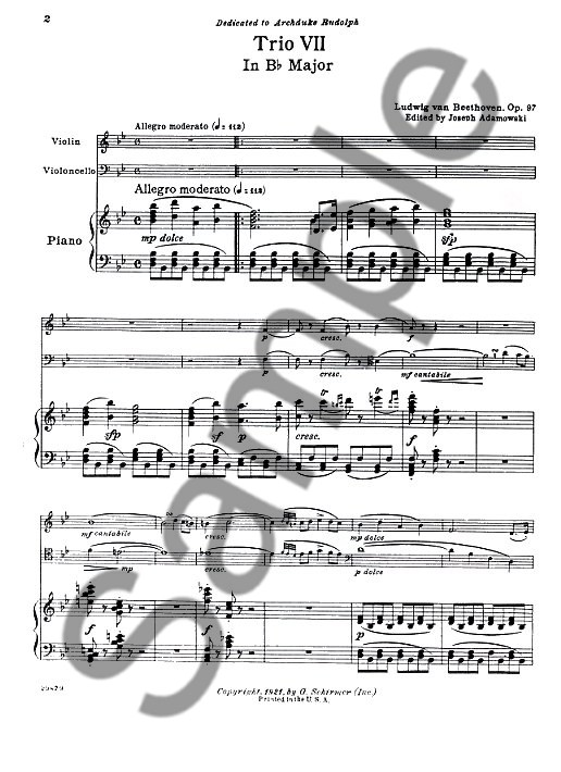 Beethoven: Piano Trio In B Flat 'Archduke' Op.97 (Score)