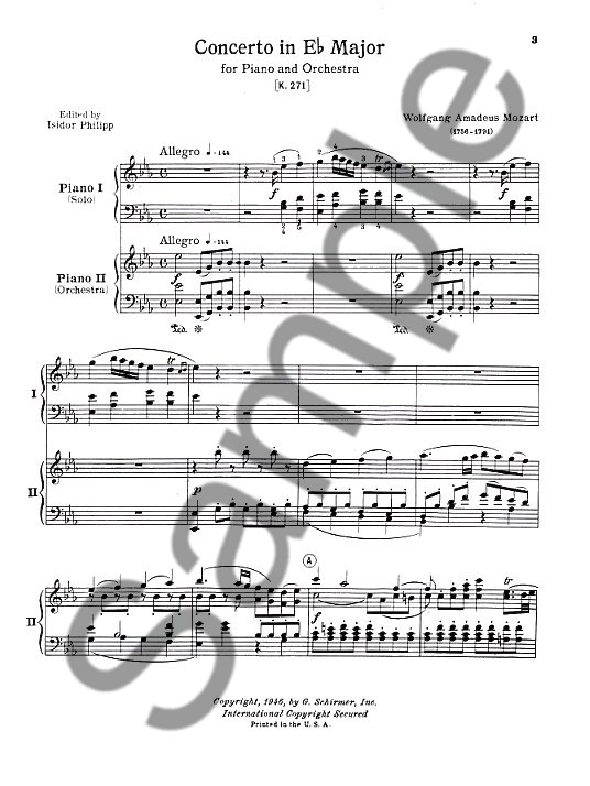 W.A. Mozart: Piano Concerto No. 9 In E Flat K.271 (Two Piano Score)