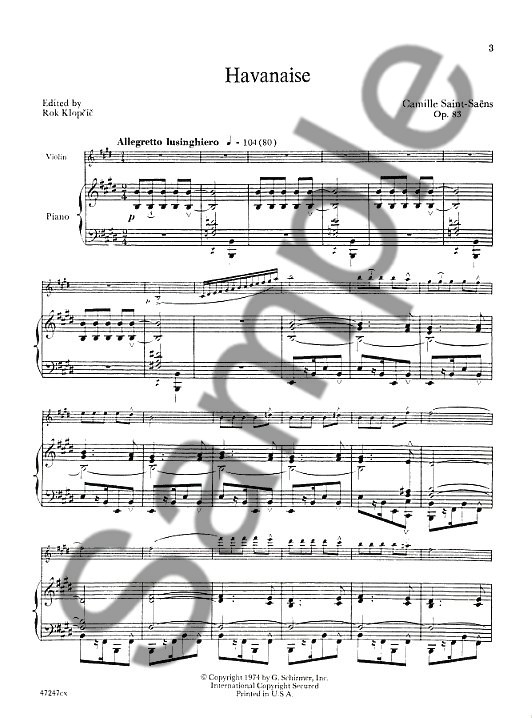 Camille Saint-Saens: Havanaise Op.83 (Violin/Piano)