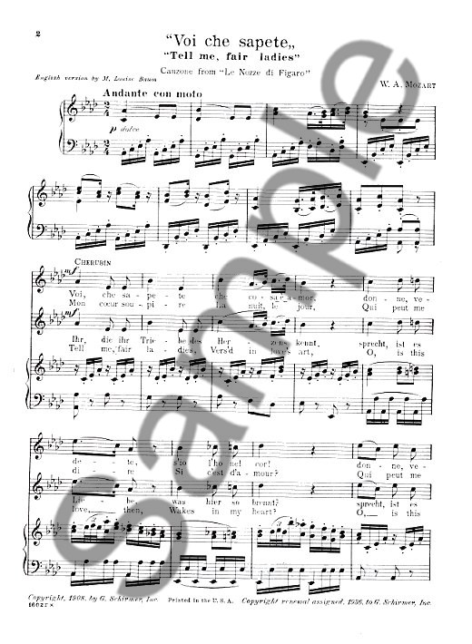 W.A. Mozart: Voi Che Sapete (The Marriage Of Figaro) - Medium Voice