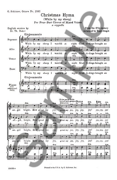 Christmas Hymn 'While By My Sheep' (SATB)