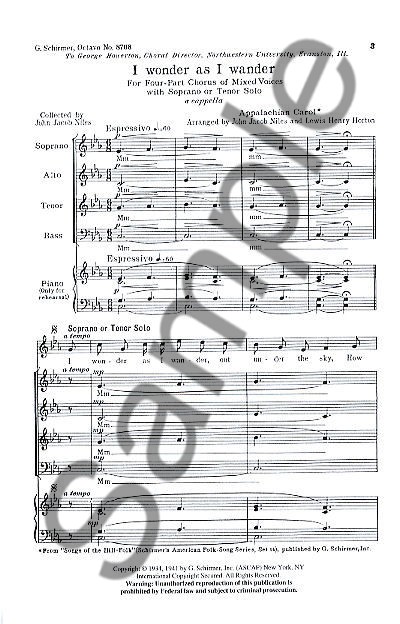 John Jacob Niles: I Wonder As I Wander (SATB)