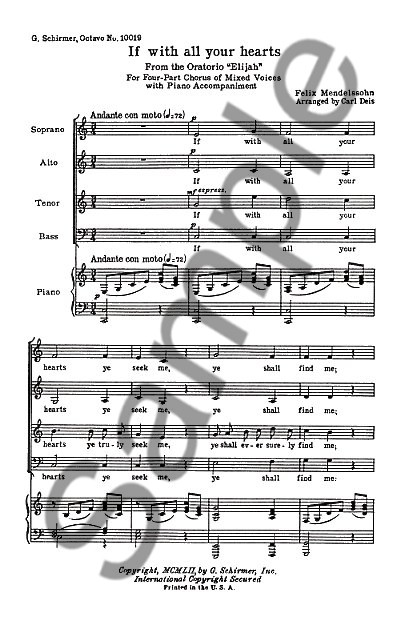 Felix Mendelssohn: If With All Your Hearts (Elijah) SATB