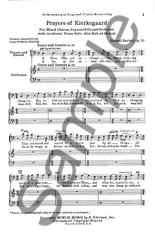 Samuel Barber: Prayers Of Kierkegaard Op.30 (Vocal Score)