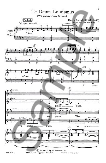 Henry Purcell: Te Deum And Jubilate Deo (Vocal Score)