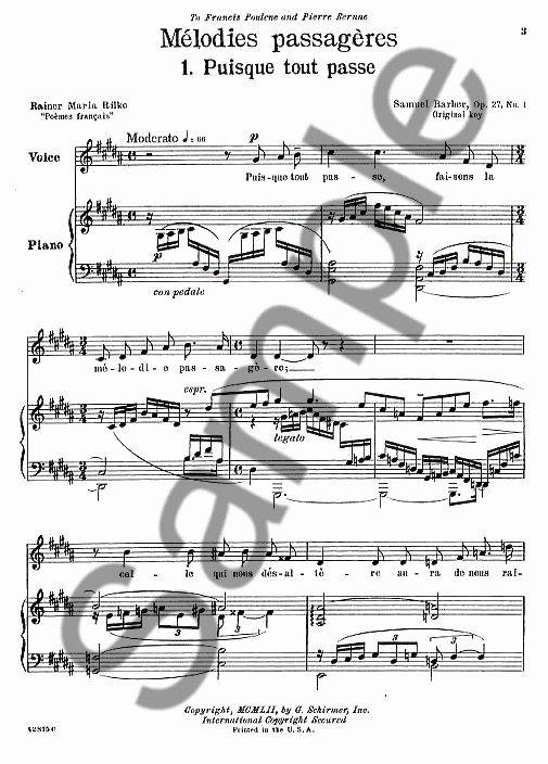 Samuel Barber: Melodies Passageres Op.27 (Low Voice)