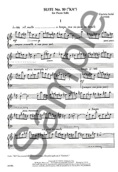 Giacinto Scelsi: Suite No.10 'Ka' For Piano Solo