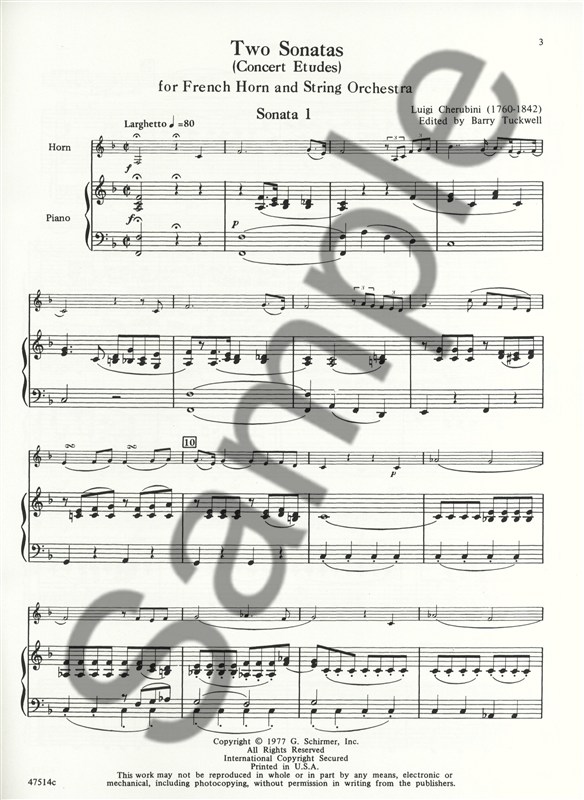 Luigi Cherubini: Two Sonatas For French Horn (Horn/Piano)