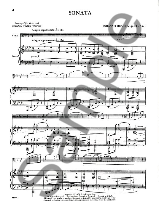 Johannes Brahms: Sonata For Viola And Piano No.1 In F Op.120