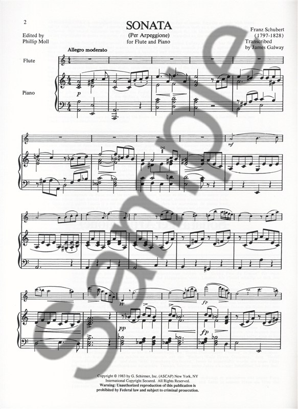 Franz Schubert: Sonata (Per Arpeggione) For Flute And Piano
