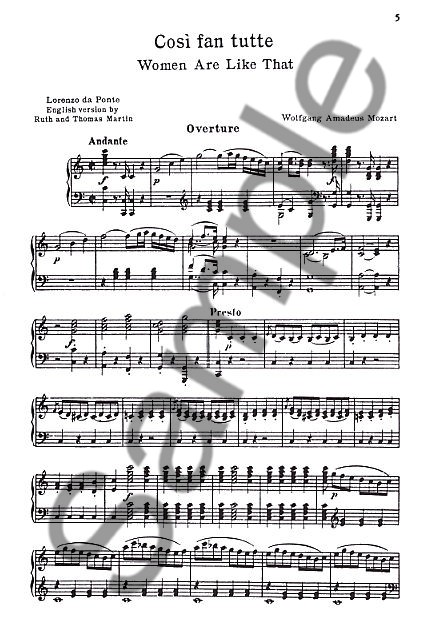W.A. Mozart: Cosi Fan Tutte (Vocal Score)