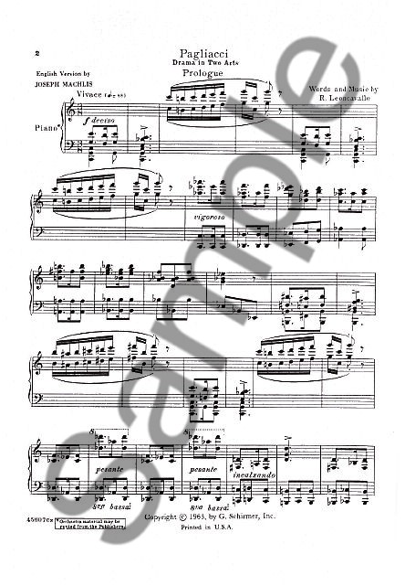 Ruggiero Leoncavallo: I Pagliacci (Vocal Score) - Schirmer Edition