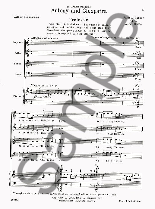 Samuel Barber: Anthony And Cleopatra (Vocal Score)