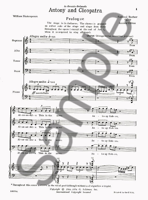 Samuel Barber: Anthony And Cleopatra (Vocal Score)
