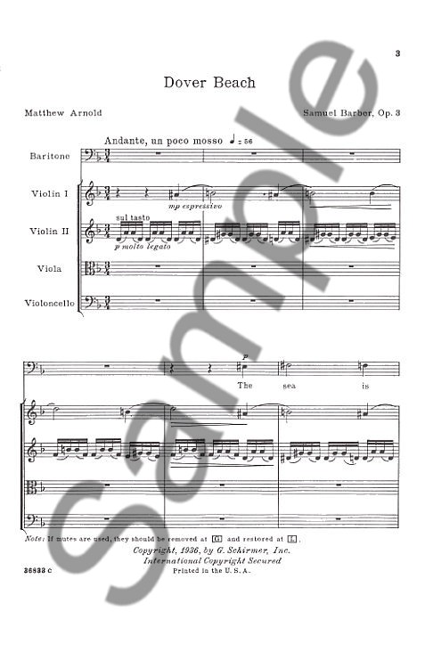Samuel Barber: Dover Beach Op. 3 (Study Score)