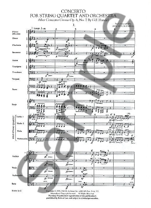 Arnold Schoenberg: Concerto For String Quartet And Orchestra (Score)