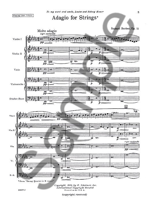 Samuel Barber: Adagio For Strings (Score/Parts)