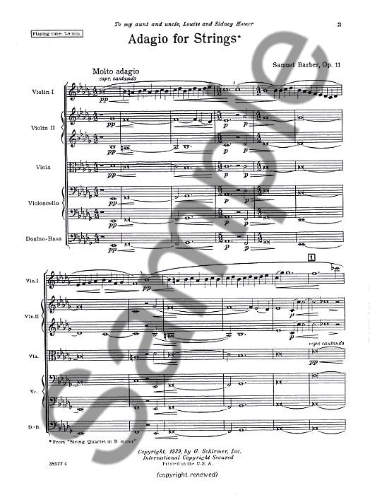 Samuel Barber: Adagio For Strings (Score)